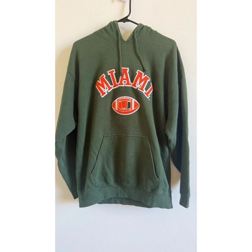 Miami Hurricanes Hoodie Mens Medium Green J America Embroidered Football NCAA
